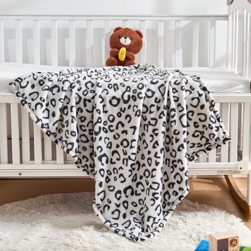 Yurhap Leopard Print Baby Blanket Fleece Baby Blankets for Boys, Ultra Soft Cozy Fluffy Infant Toddler Newborn Receiving Gifts for Crib Stroller, 30x40 Inch, Grey - Image 4
